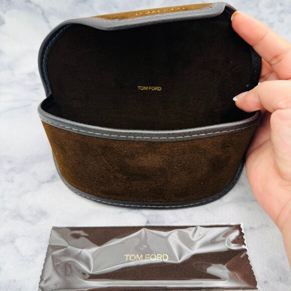 Tom Ford Sunglasses Case Set,Large Brown Velvet,Leather Trim, Clean-Polish cloth main image 5
